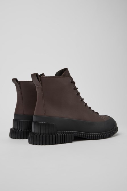 Design Pix Brown And Black Leather Lace-Up Boots For Men Camper