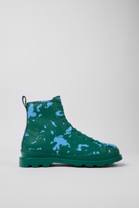Camper Design Brutus Green And Blue Leather Ankle Boots For Men