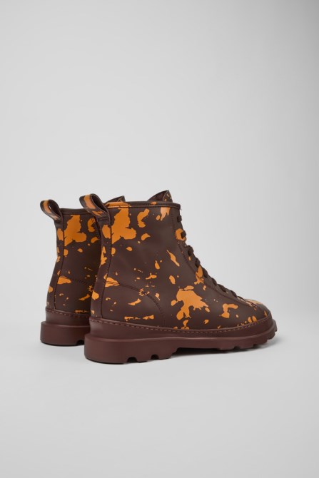 Camper Brutus Burgundy And Orange Leather Ankle Boots For Men New Arrivals