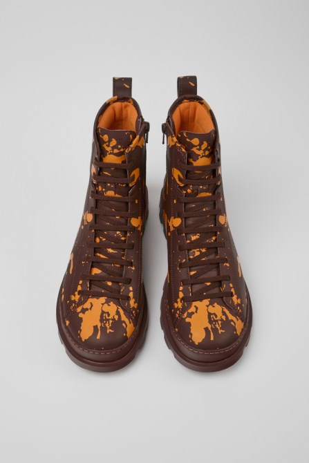 Camper Brutus Burgundy And Orange Leather Ankle Boots For Men New Arrivals