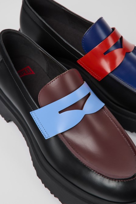 Camper Design Twins Black Leather Loafers For Men