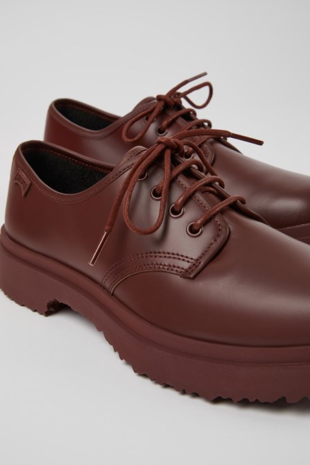 Design Walden Burgundy Leather Lace-Up Shoes For Men Camper