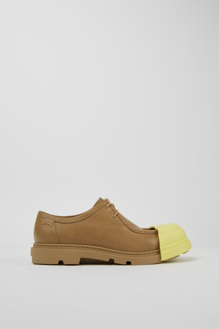 Design Junction Beige Leather Shoes For Men Camper