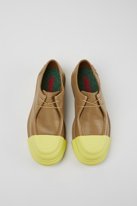 Design Junction Beige Leather Shoes For Men Camper