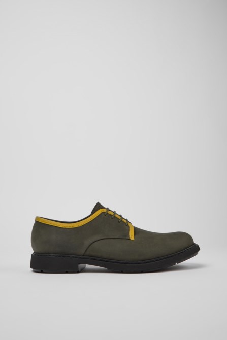 Camper Design Twins Green Leather Lace-Up Shoes For Men