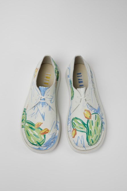 Camper Twins White Printed Leather Lace-Up Shoes For Men New Arrivals