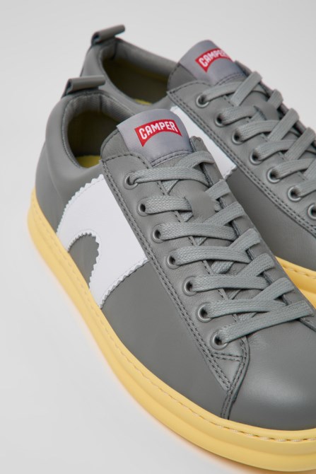 Design Runner Gray And Yellow Leather Sneakers For Men Camper