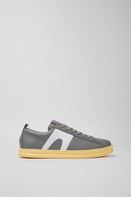 Design Runner Gray And Yellow Leather Sneakers For Men Camper