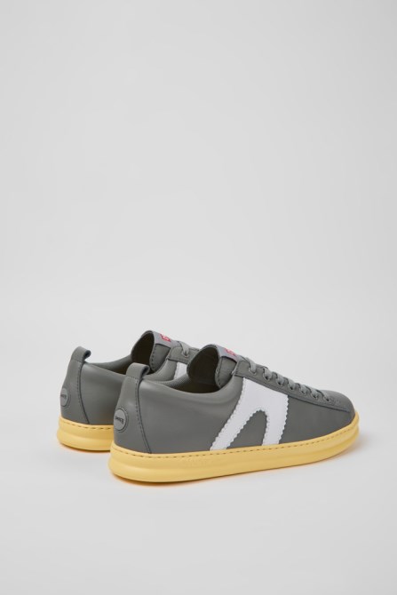 Design Runner Gray And Yellow Leather Sneakers For Men Camper