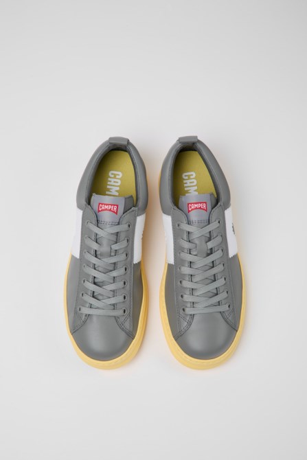 Design Runner Gray And Yellow Leather Sneakers For Men Camper