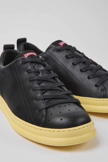 Design Runner Black And Yellow Leather Sneakers For Men Camper