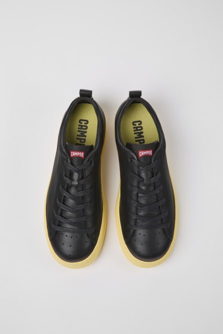 Design Runner Black And Yellow Leather Sneakers For Men Camper