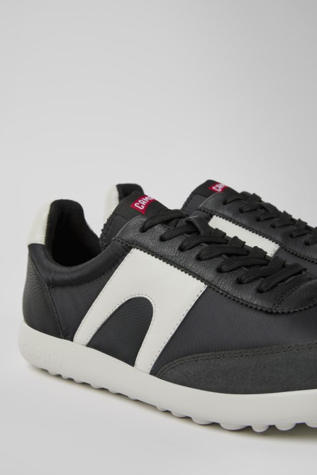 Camper Design Pelotas Xlite White And Black Textile And Leather Sneakers For Men