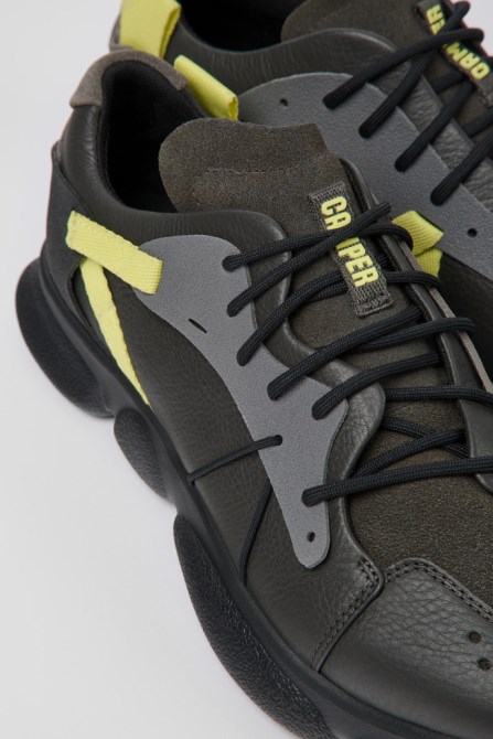 Twins Dark Gray And Yellow Leather Sneakers For Men Camper New Arrivals