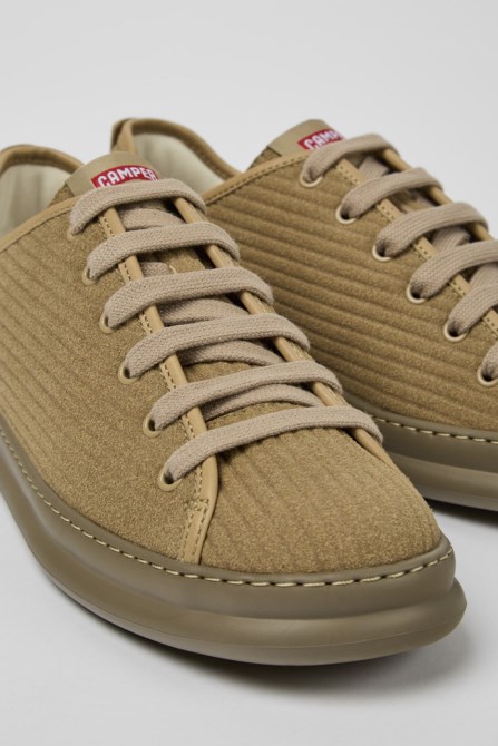 Camper Design Runner Beige Leather And Nubuck Sneakers For Men