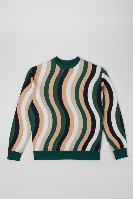 Camper Design Sweatshirt White Green And Beige Organic Cotton Sweater