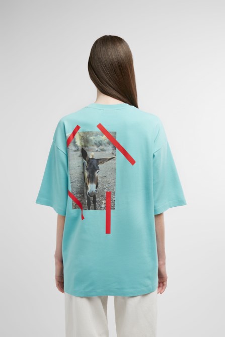 T-Shirt Light Blue T-Shirt With Donkey Print Camper New Arrivals