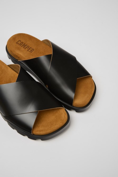 Design Brutus Sandal Black Leather Sandals For Women Camper