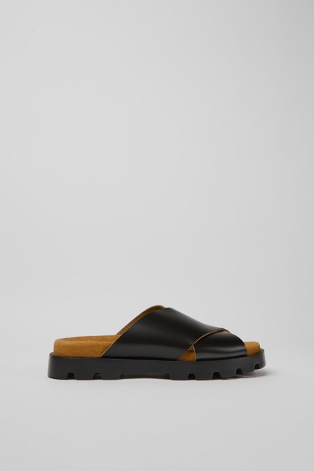 Design Brutus Sandal Black Leather Sandals For Women Camper