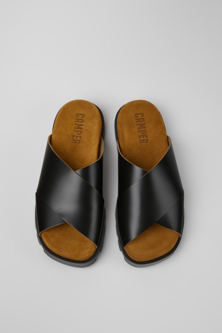 Design Brutus Sandal Black Leather Sandals For Women Camper