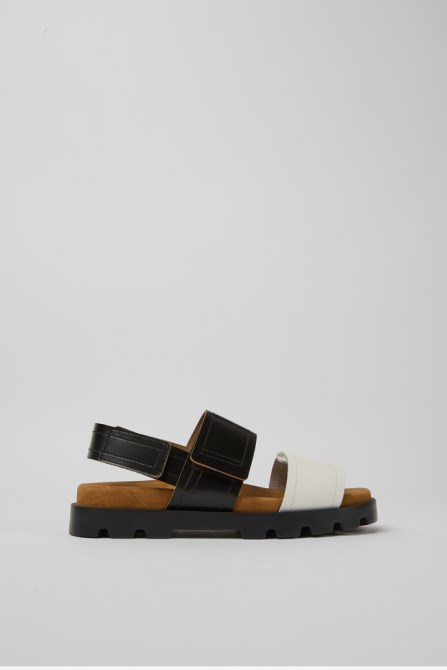 Camper Brutus Sandal Black And White Leather Sandals For Women New Arrivals