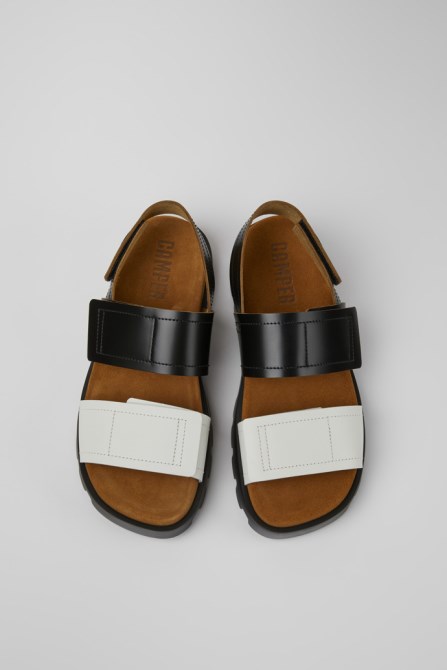Camper Brutus Sandal Black And White Leather Sandals For Women New Arrivals
