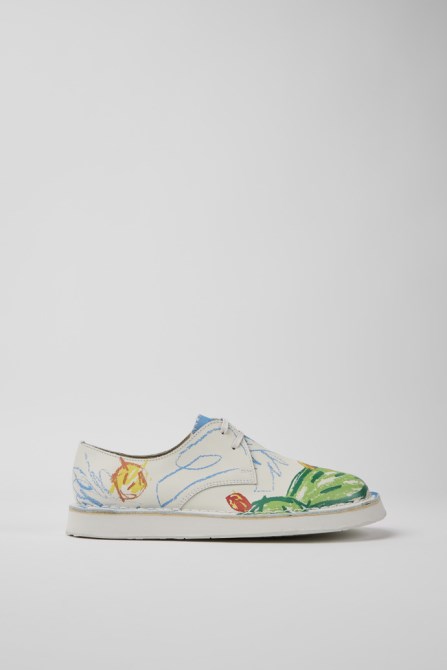 Twins White Printed Leather Shoes For Women Exclusive Camper