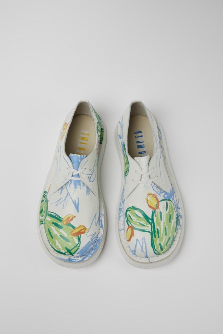 Twins White Printed Leather Shoes For Women Exclusive Camper