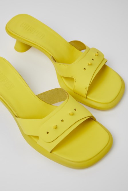 Camper Dina Yellow Leather Sandals For Women New Arrivals