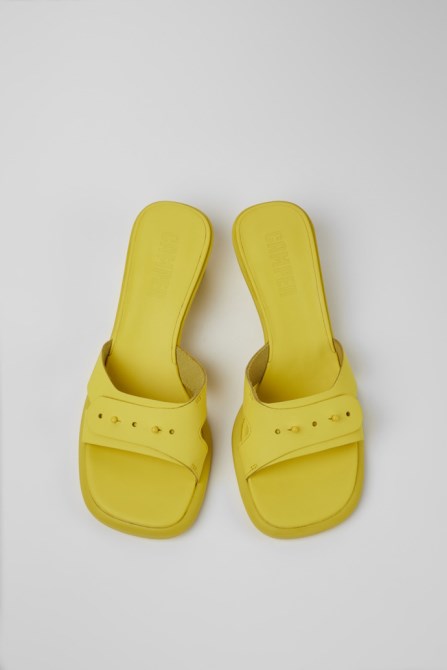 Camper Dina Yellow Leather Sandals For Women New Arrivals