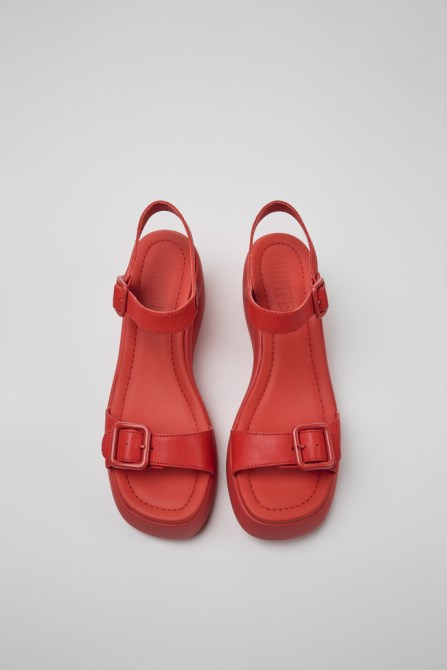 Camper Kaah Red Leather Sandals For Women New Arrivals