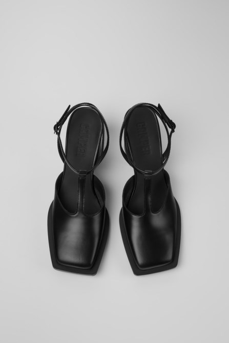 Camper Karole Black Leather T-Bar Shoes For Women New Arrivals