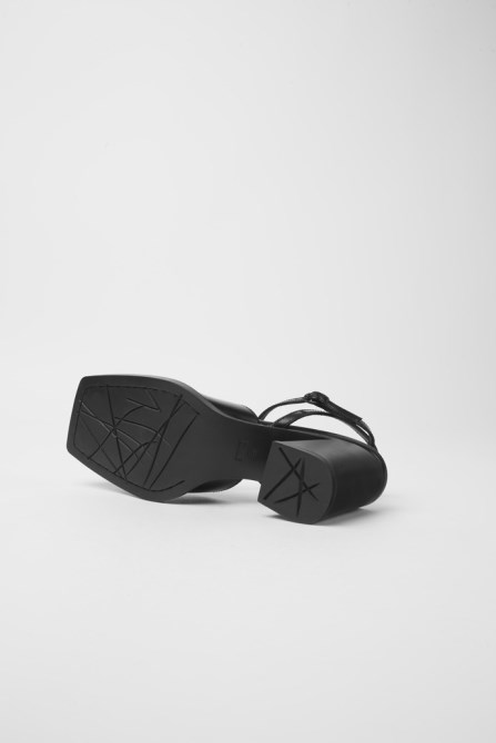 Camper Karole Black Leather T-Bar Shoes For Women New Arrivals