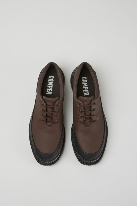 Pix Brown And Black Leather Lace-Up Shoes For Women Camper New Arrivals