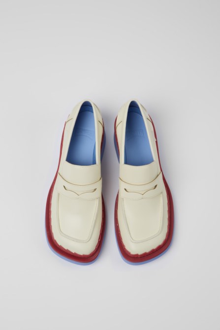 Taylor White And Red Leather Loafers For Women Camper New Arrivals