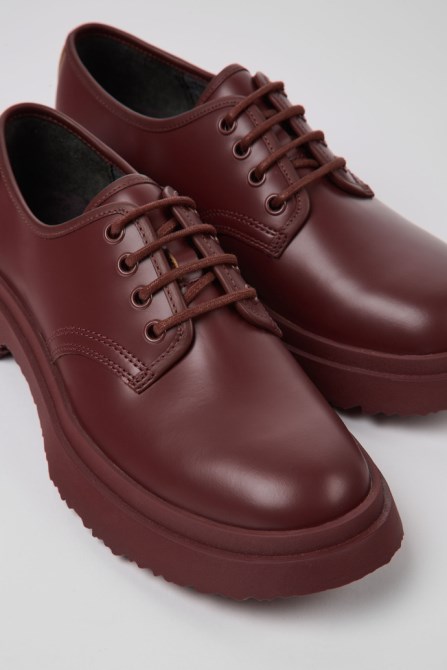 Walden Burgundy Leather Lace-Up Shoes For Women Camper New Arrivals
