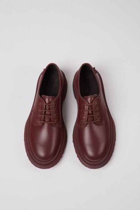 Walden Burgundy Leather Lace-Up Shoes For Women Camper New Arrivals