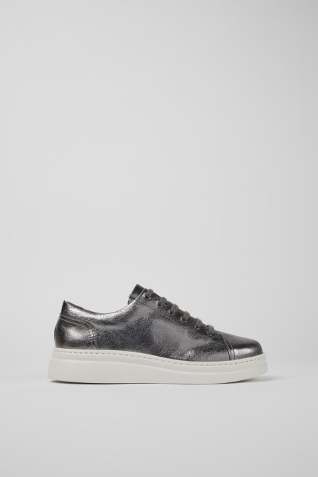 Camper Design Runner Up Gray Metallic Leather Sneakers For Women