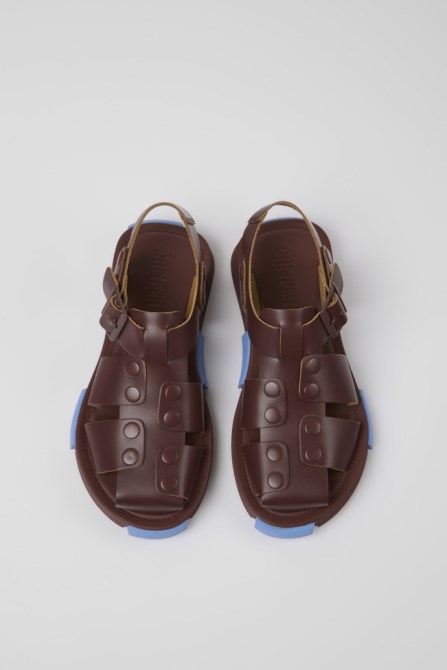 Camper Set Burgundy Leather Sandals For Women New Arrivals
