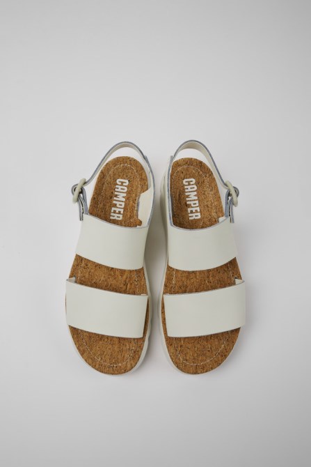 Design Oruga White Leather Sandals For Women Camper