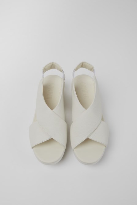 Design Balloon White Leather Sandals For Women Camper