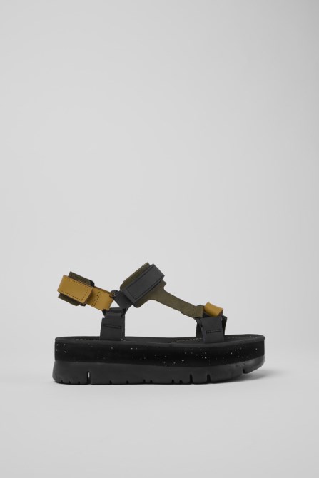 Oruga Up Black Brown And Green Leather Sandals For Women Camper New Arrivals
