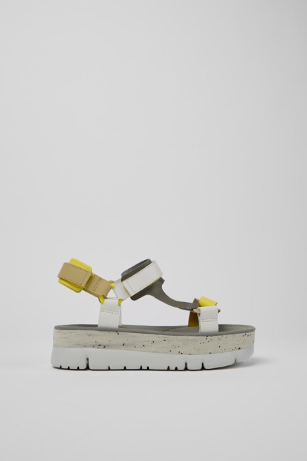 Oruga Up White Grey And Yellow Leather Sandals For Women Camper New Arrivals