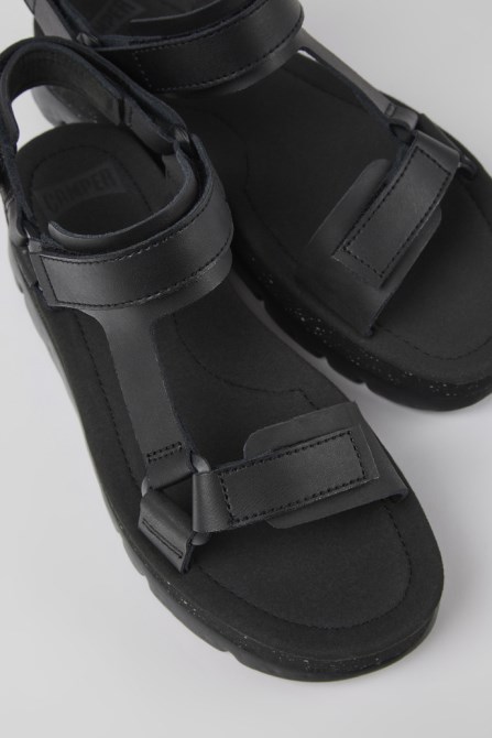 Camper Design Oruga Up Black Leather Sandals For Women