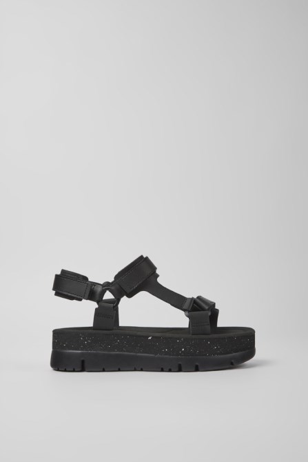 Camper Design Oruga Up Black Leather Sandals For Women