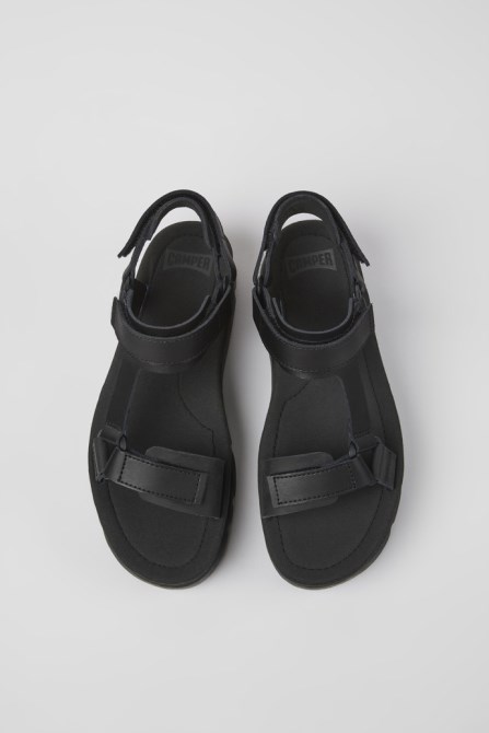 Camper Design Oruga Up Black Leather Sandals For Women