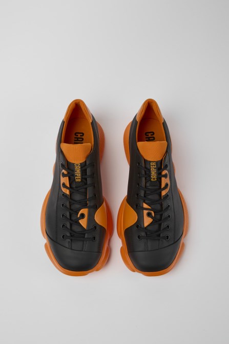 Camper Design Karst Black And Orange Leather Shoes For Men