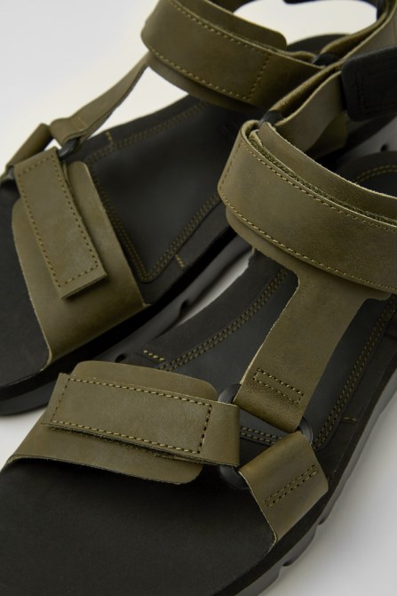 Design Oruga Green Leather Sandals For Men Camper
