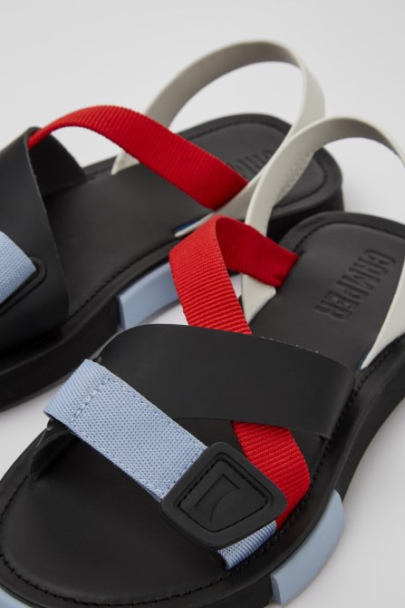 Design Set Red White And Black Leather Sandals For Men Camper