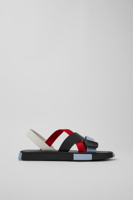 Design Set Red White And Black Leather Sandals For Men Camper